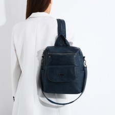 Women's backpack of artificial leather with lightning, 2 pockets, blue color