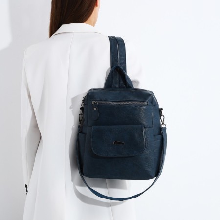 Women's backpack of artificial leather with lightning, 2 pockets, blue color