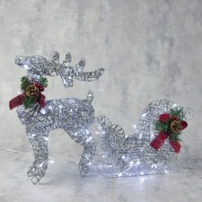LED figure “Deer with slender sleigh”, deer: 40 × 50 × 16 cm, sleigh: 40 × 25 × 10 cm, metal, 220 V, glow of white