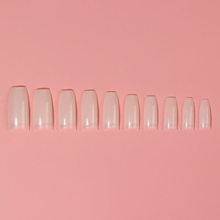 Tips for nail extension, 100 pcs, ballerina shape, short contact zone, container, beige color-1