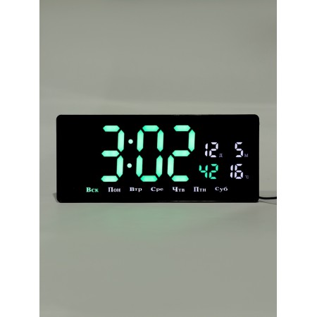 Electronic wall clock, thermometer calendar, 36.2 x 15.5 cm, green numbers 10 x 4.5 cm 1076627-3
