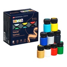 Painting on fabric, set of 9 colors x 20 ml, ZHK Decola, water -based acrylic (4141111)