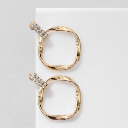Earrings with rhinestones "Age", white color in gold-1
