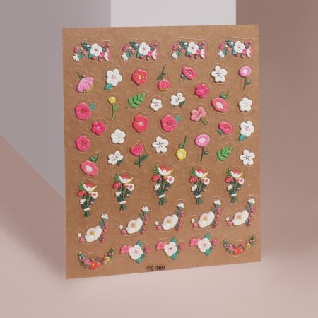Nail stickers "Field flowers", voluminous, multi -colored-1