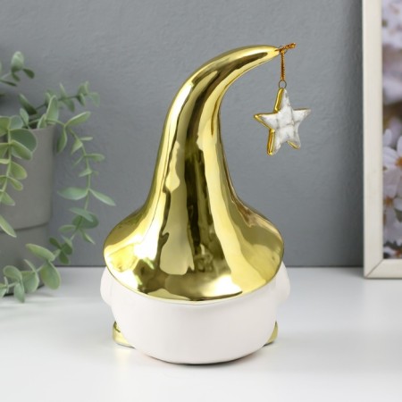 Souvenir Ceramics Light "Gnome in a gold cap with a star" White 11.6x10.7x19.3 cm-4