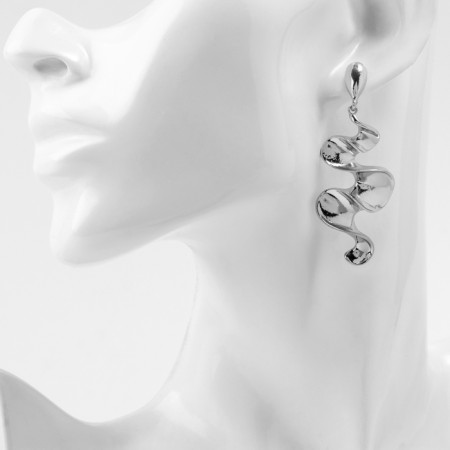 Earrings Metal "Shine" wave mini, color silver-3
