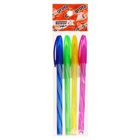 A set of ballpoint pens, 0.5 mm, 4 pieces "Spiral", blue rod, fluorescent case, mix-3