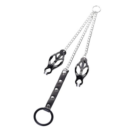 Clamps for nipples with a ring for a penis, Toyfa Metal, black-silver color-1