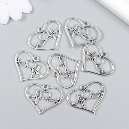Decor for creativity Metal "heart with a cardiogram" set 7 pcs silver 3x2.4 cm-2