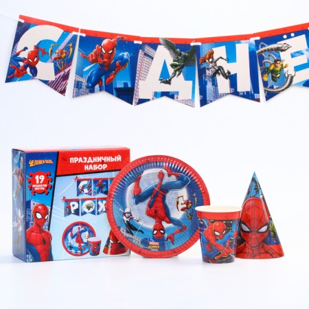 A set of paper utensils, on 6 people "Happy Birthday!", Spider-Man-1