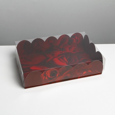 Cookie box, confectionery packaging with PVC lid, "roses", 20 x 30 x 8 cm