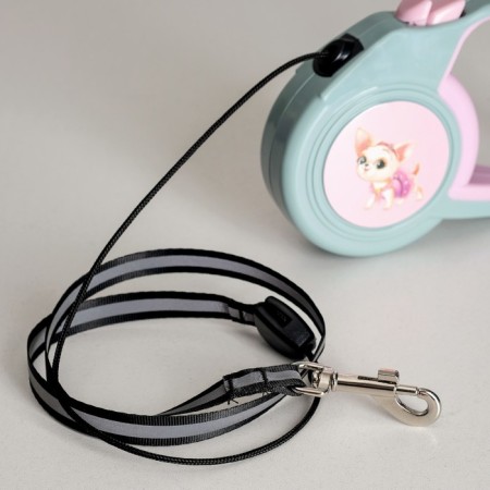 Roulette "Piggon" with a rubberized handle, 3 m, up to 15 kg, cable, gray-pink-3