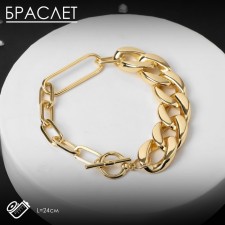 Браслет «Цепь» разные звенья, цвет золото, 24 см