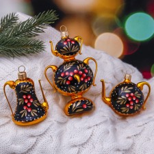 Набор ёлочных игрушек "Чаепитие" h-Кофейник-6,5 см, самовар-10,5 см, чайник-5 см