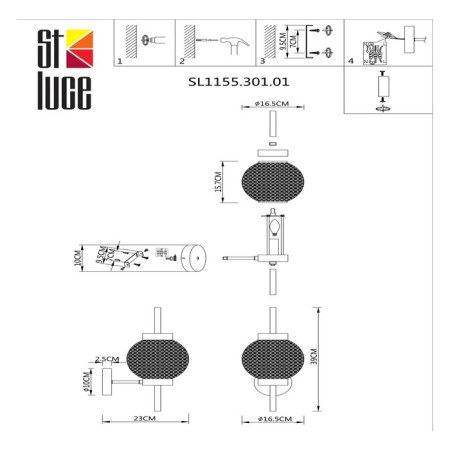 Wall lamp ST LUCE. SL1155.301.01. Marena. 1x40 W, E14, 16.5x38.8 cm, brass color-6