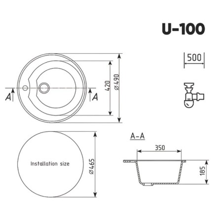 Kitchen Washing Ulgran U100-345, D = 490 mm, color chocolate-1