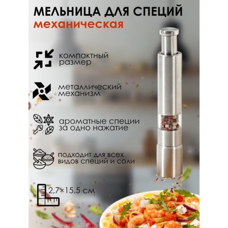 Mill for spices of the share "elite", 15 × 3 cm, metal mechanism, silver color
