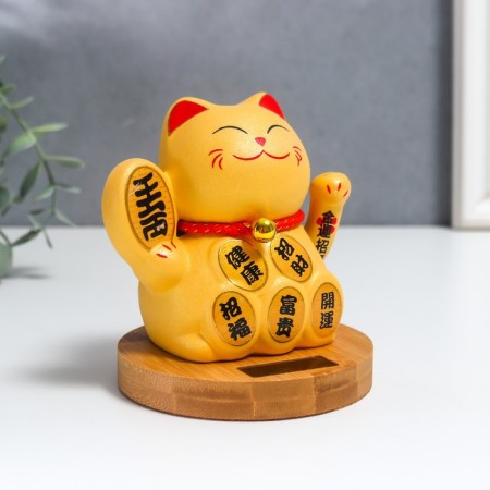 Pendural Ceramics "Mani-Neko with hieroglyphs" from solar batteries 10x10x12 cm-1