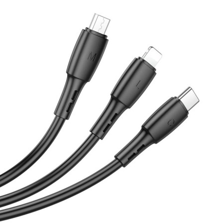 Cable Borofone BX71, 3 V 1, Microusb/Lightning/Type -C - USB, 2 A, PVC braid, 1 m, black-2