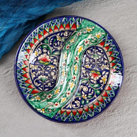 Menzhitsa Rishtan ceramics "Flowers", 18 cm, 2 section, blue-1