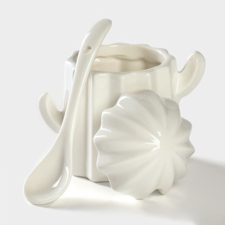 Porcelain set for spices on a bamboo stand Bellatenero "Cacti", 12 × 12.5 × 10 cm, white color-9