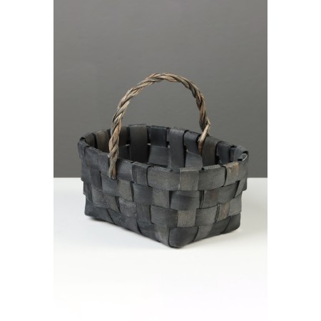Wicker basket 22 x 15 x 12 cm, wicker handle h = 12 cm, gray, handle-3