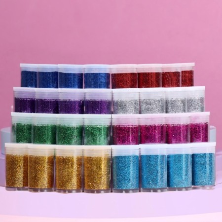 Sparkles for decor, small, set of 32 jars, in PVC - box, multi -colored-2