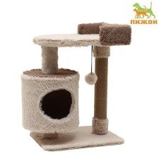 Complex for cats with a claw, 63 x 41 x 76 cm, fluffy fur, jute, brown