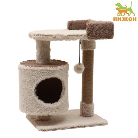 Complex for cats with a claw, 63 x 41 x 76 cm, fluffy fur, jute, brown