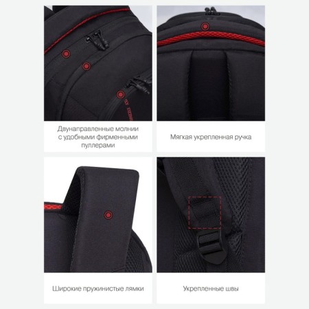 Youth backpack 44 x 28 x 23 cm, Grizzly, ergonomic back, laptop compartment, black/red-3
