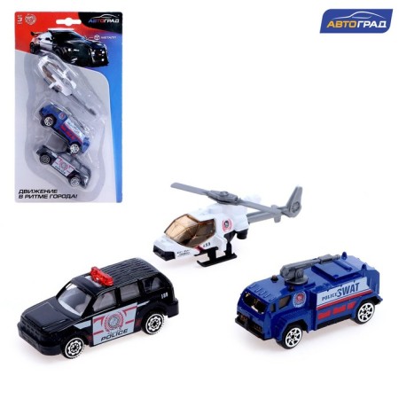 Set of metal machines "Police", 3 pieces, mix
