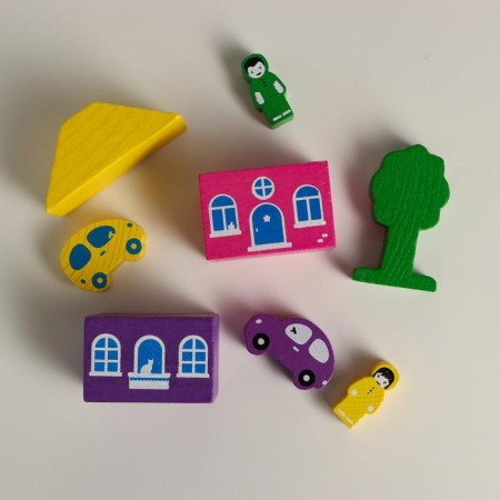 Wooden designer "Color Town" purple, 8 details, volume-1