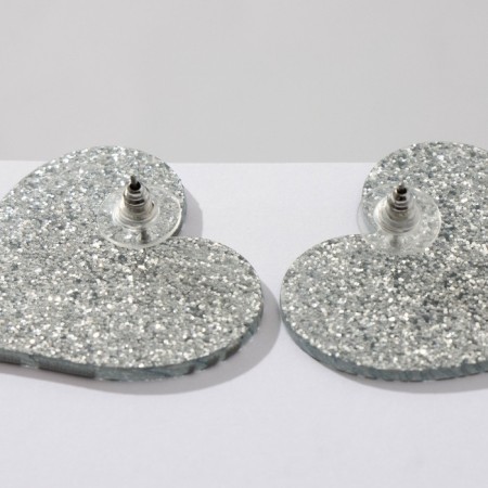 Acryl Earrings "Heart" Zebra, Black and White Color-2