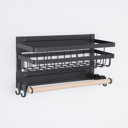 Holder for kitchen supplies for magnet, with a shelf, 30 × 11.5 × 16 cm, black color-1