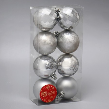 Set of balls plastic D-6 cm, 8 pcs "Disco Assorted" silver-1