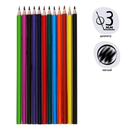 Pencils of 12 flowers Calligrata Soft, sharpened, hexagonal, plastic, cardboard packaging, euro suspension-1