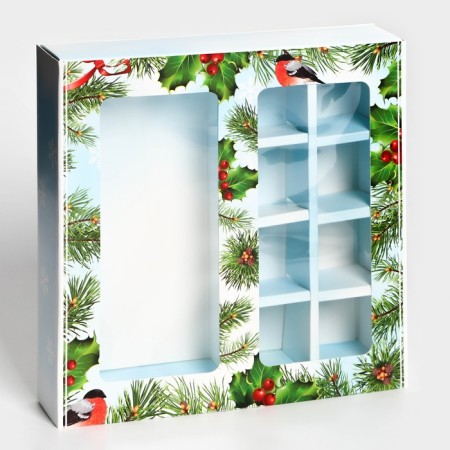 New Year. Box for 8 sweets and chocolate, with the window "Miracles" happen ", 17.7 x 17.8 x 3.8 cm, confectionery packaging-1
