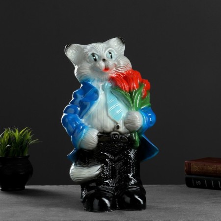 Pig a piggy bank "Cat large with tulips" gray 20x23x41cm mix-3