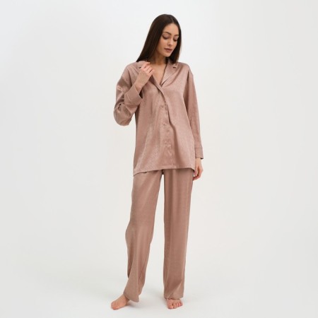 Female pajamas (shirt and trousers) kaftan "triangles" Beige color, size 44-46