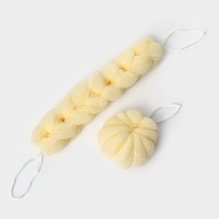 A set of body washcloths Cupellia spa: braid 70 g + shell 46 gr, beige color