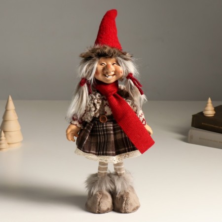 Interior doll "Grandma Hornie in a knitted sweater and gray skirt, in a cap" 46 cm