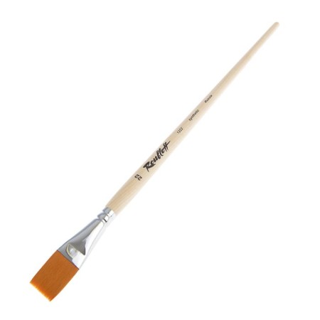 Synthetic brush, flat, soft, rubloff Series 1222 No. 22, a long handle is saturated with varnish, white clip