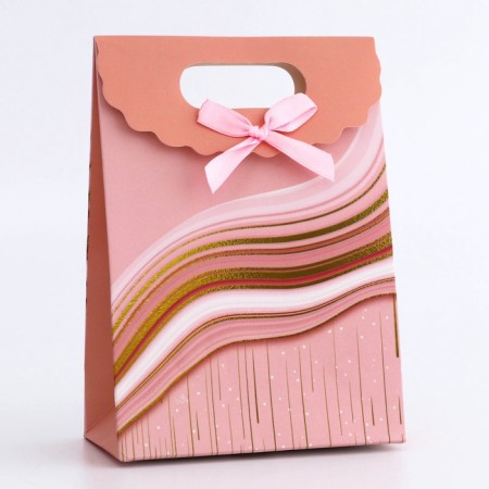 Gift box-package, packaging with a cut handle, "pink grace", 12 x 6 x 16 cm