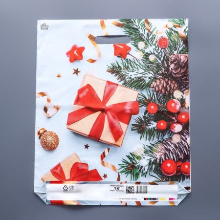 New Year's gifts package, plastic with a cut pen, 45 x 38 cm, 60 μm-1