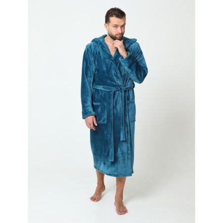 Male dressing gown with a hood, size 54, emerald color-2