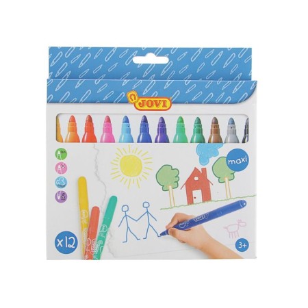 Flomasters 12 colors, Jovi, thickened, washed off, euro suspension, for kids