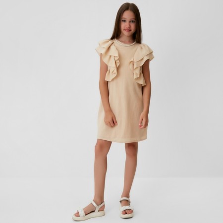 Платье для девочки MINAKU: Cotton Collection цвет светло-бежевый, рост 128-10