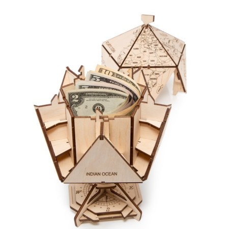Designer Wooden 3D Ewa Globe Icosahedron with a secret (box, safe)-17