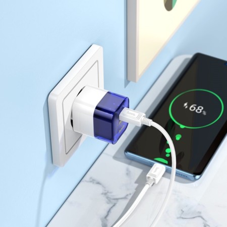 Network charger HOCO C125A, Type-C, 20 W, transparent, Type-C-Type-C, Blue-3