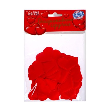Decorative hearts, set 50 pcs., 3.2 cm, red color
